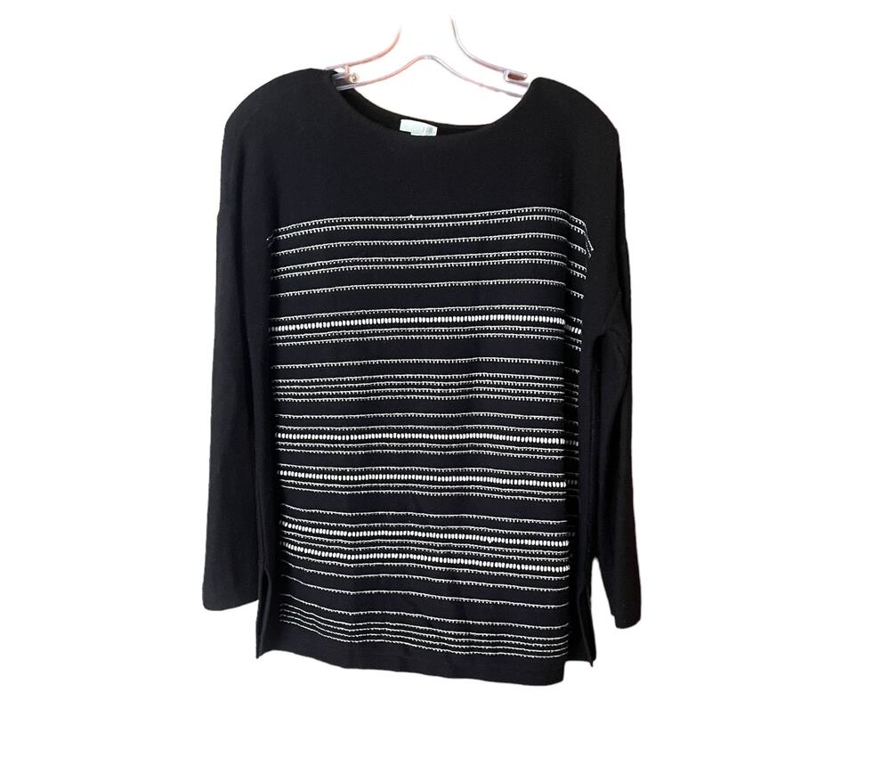 J.Jill Tunic Black / White Striped Sweater Sz M